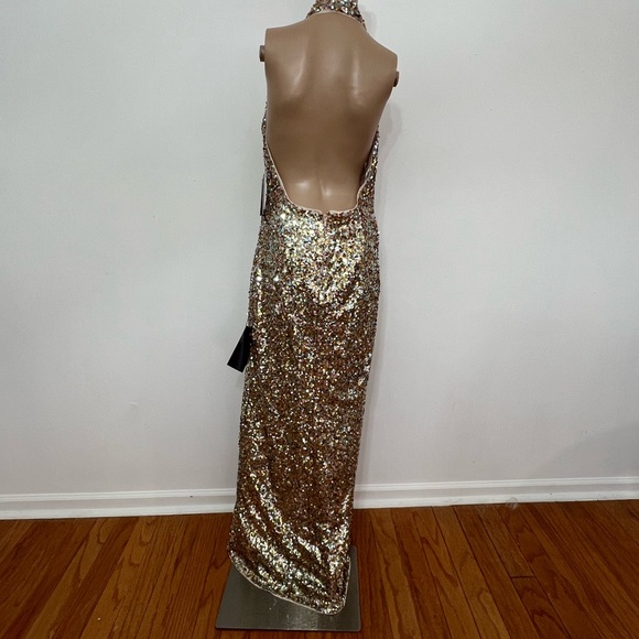 Marciano Limited Edition Shimmering Gold Sequin Halter Gown - Picture 5 of 9